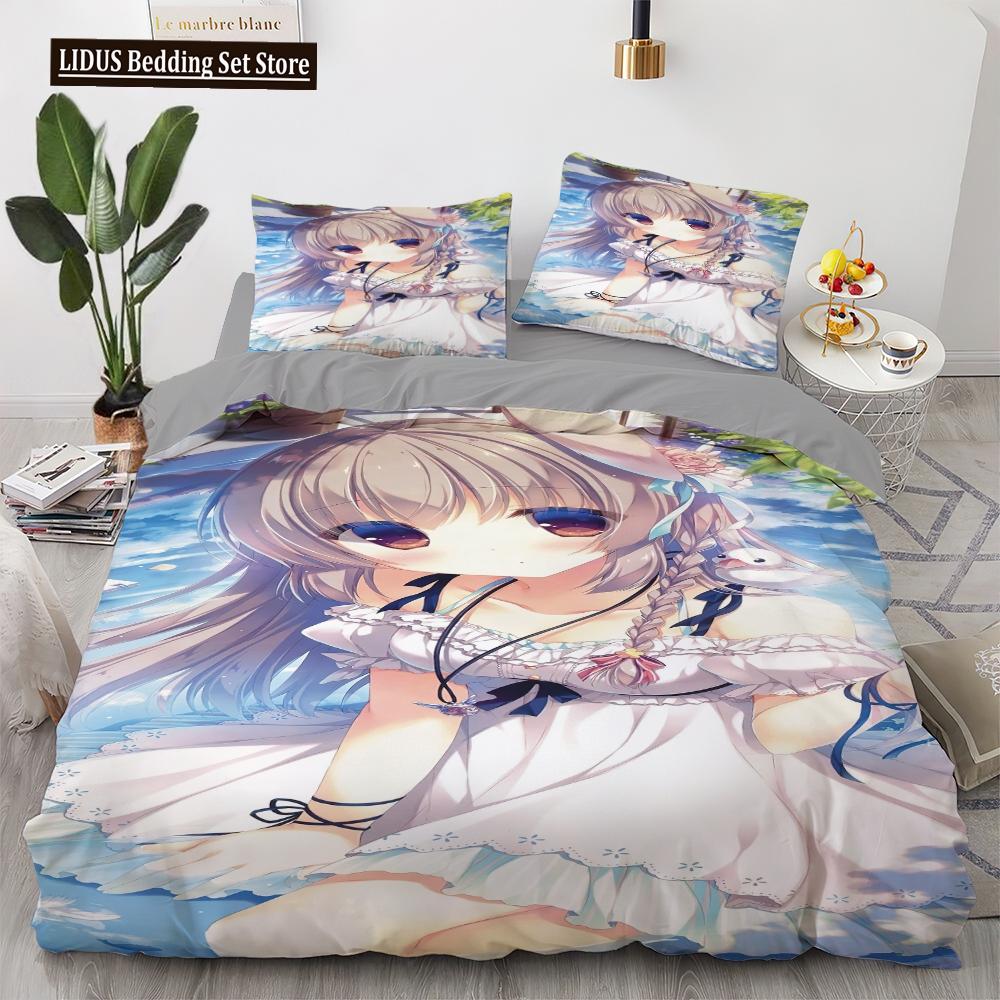Anime Kawaii Bedding Set Japan Anime Loli Duvet Cover Set Kids Bedroom Cartoon 3D Printed Quilt Cover Bedroom Gift
