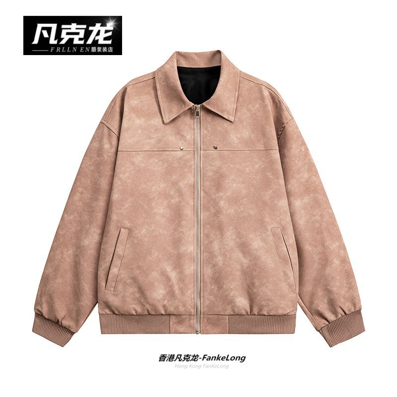 

Новая Весенне-Осенняя Трендовая Повседневная Универсальная Верхняя Одежда Рабочий Костюм Замшевая Мужская Кожаная Куртка L розовый