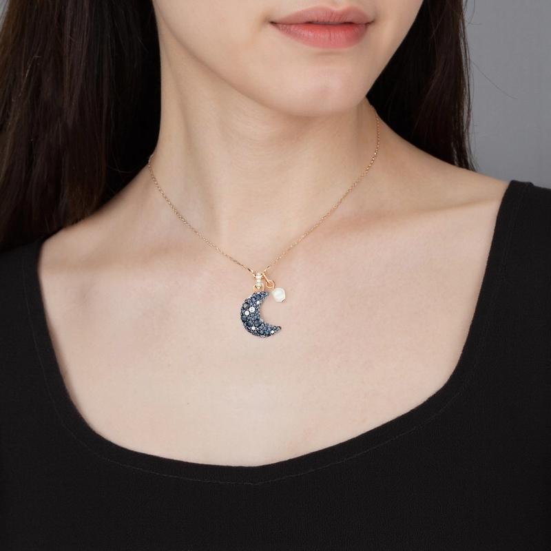Swarovski Sublima Luna moon-shaped decoration imitation crystal, imitation pearl necklace women's blue 5671585