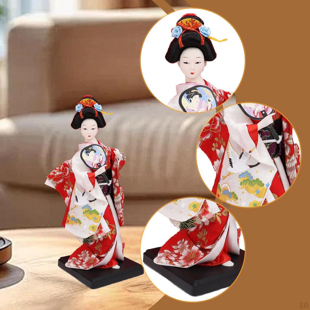 Ethnic Japanese Geisha Doll Collectible Figurine Female Statue Kimono for Home Office