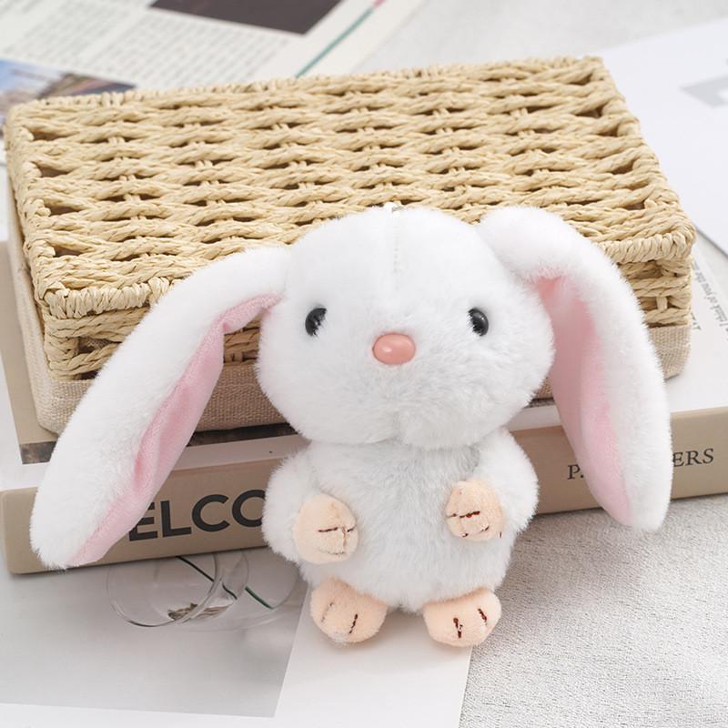 Adorable Long-eared Bunny Plush Keychain Soft Stuffed Rabbit Toy Crystal Velvet