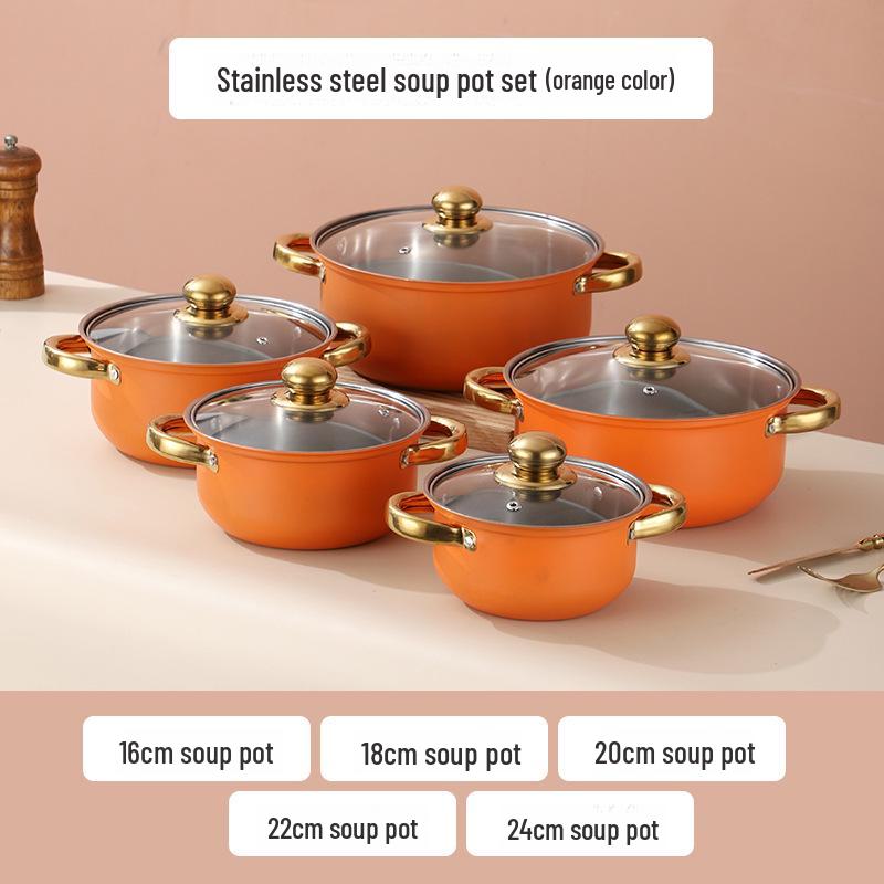 

10-Piece Stainless Steel Cookware Set with Tube Handles: Includes Milk Pot, Soup Pot, and Gift Pot.