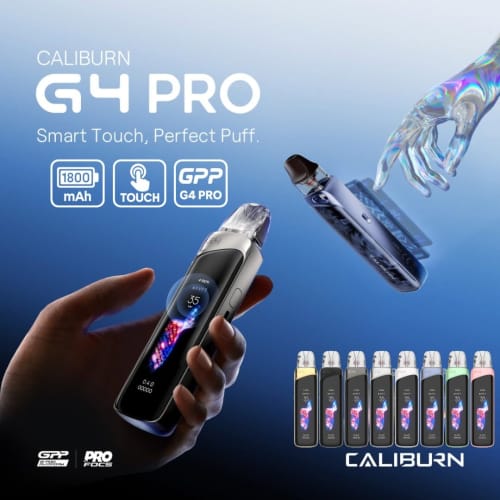 Uwell CALIBURN G4 PRO | Smart Touch | GPP Cartridge | 1800mAh | Includes FlavorKitchen Original Mini Pouch | Electronic Cigarette VAPE Starter Set (Pe