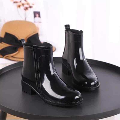 Women's Rain Boots Waterproof Rubber Sole Low Heel Winter Shoes Female Middle Tube Fashion Black Casual Luxury Design Ankle Boot