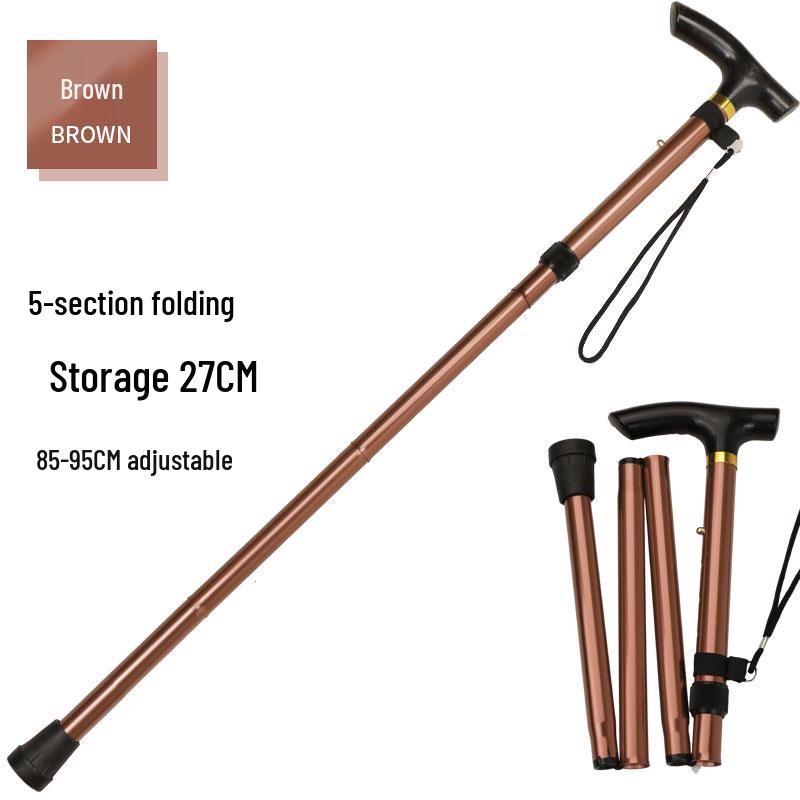 Five-Section Folding Ultra-Short Trekking Poles with T-Handle and Adjustable Telescopic Design for Hiking and Mountaineering