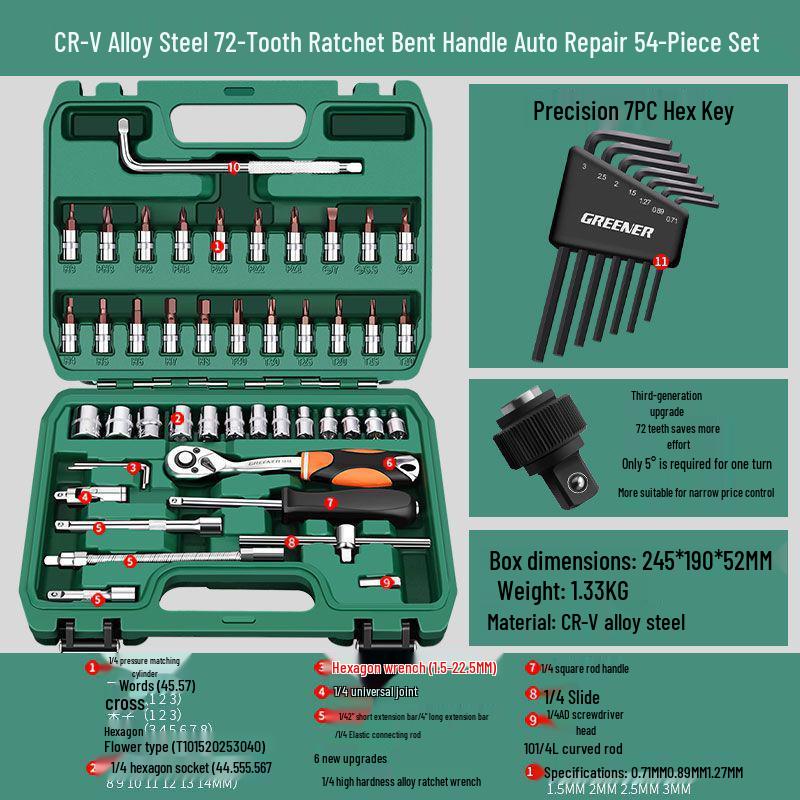 Multifunctional Automotive Ratchet Socket Wrench Tool Set