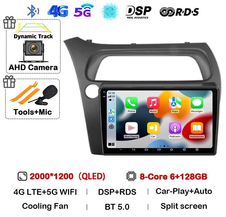 Android 14 WIFI+4G Carplay Car Radio For Honda Civic Hatchback 2006 2007 2008 2009 2010 2011 Multimidia Video Player GPS Stereo
