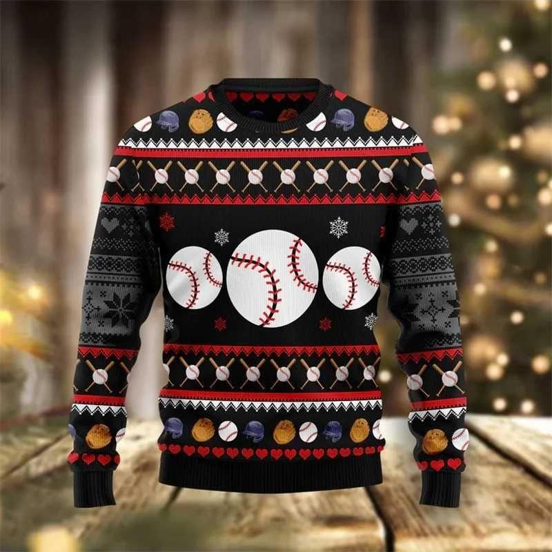 Baseball Basketball Pattern Sweatshirts For Men Christmas Sports 3D Printed Pullover Festival Hoodies Long Sleeves O-Neck Tops