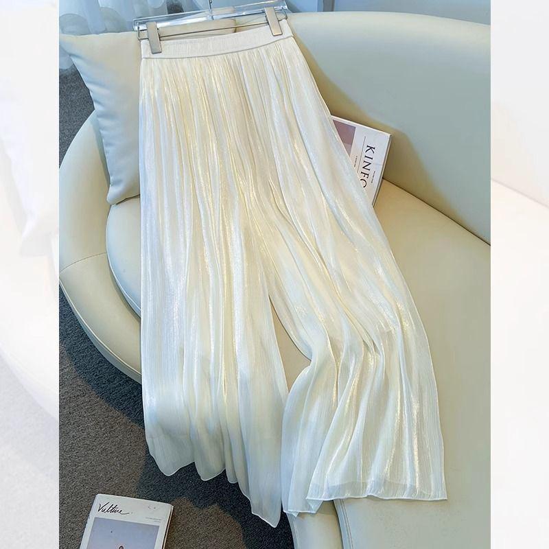 Apricot Glazed Ice Silk Women's Wide-Leg Pants: Summer 2026, Lightweight, Good Drape, 3/4 To 9/10 Length.