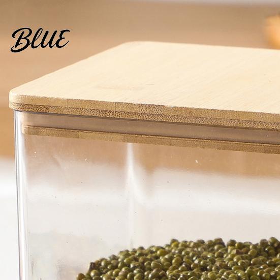 Clear Food Container with Wooden Storage Airtight Flour Sugar Large Square Plastic Jar Food-grade Silicone