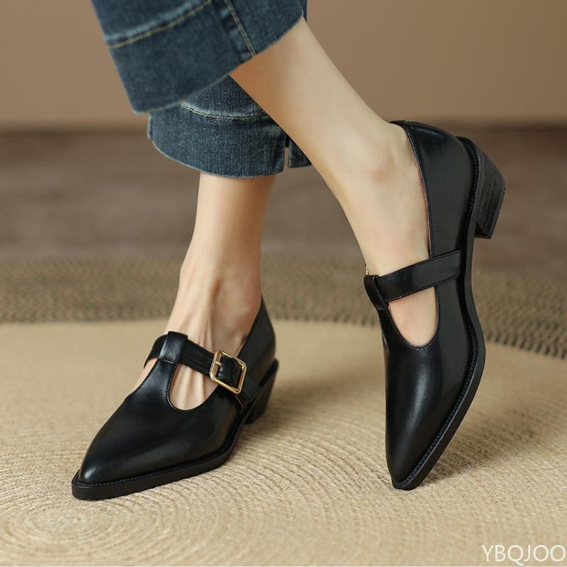 Fashion Retro Pointed Single Shoes Spring Summer Styles Thick Heel Fashionable Buckle Strap Simple Casual Versatile Women's Single Shoes