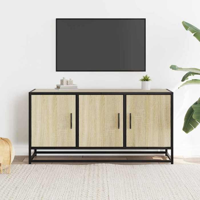 VidaXL Meuble TV chêne sonoma 100x35x50 cm bois d'ingénierie et métal, banc TV, meuble hifi, centre de divertissement, 848830