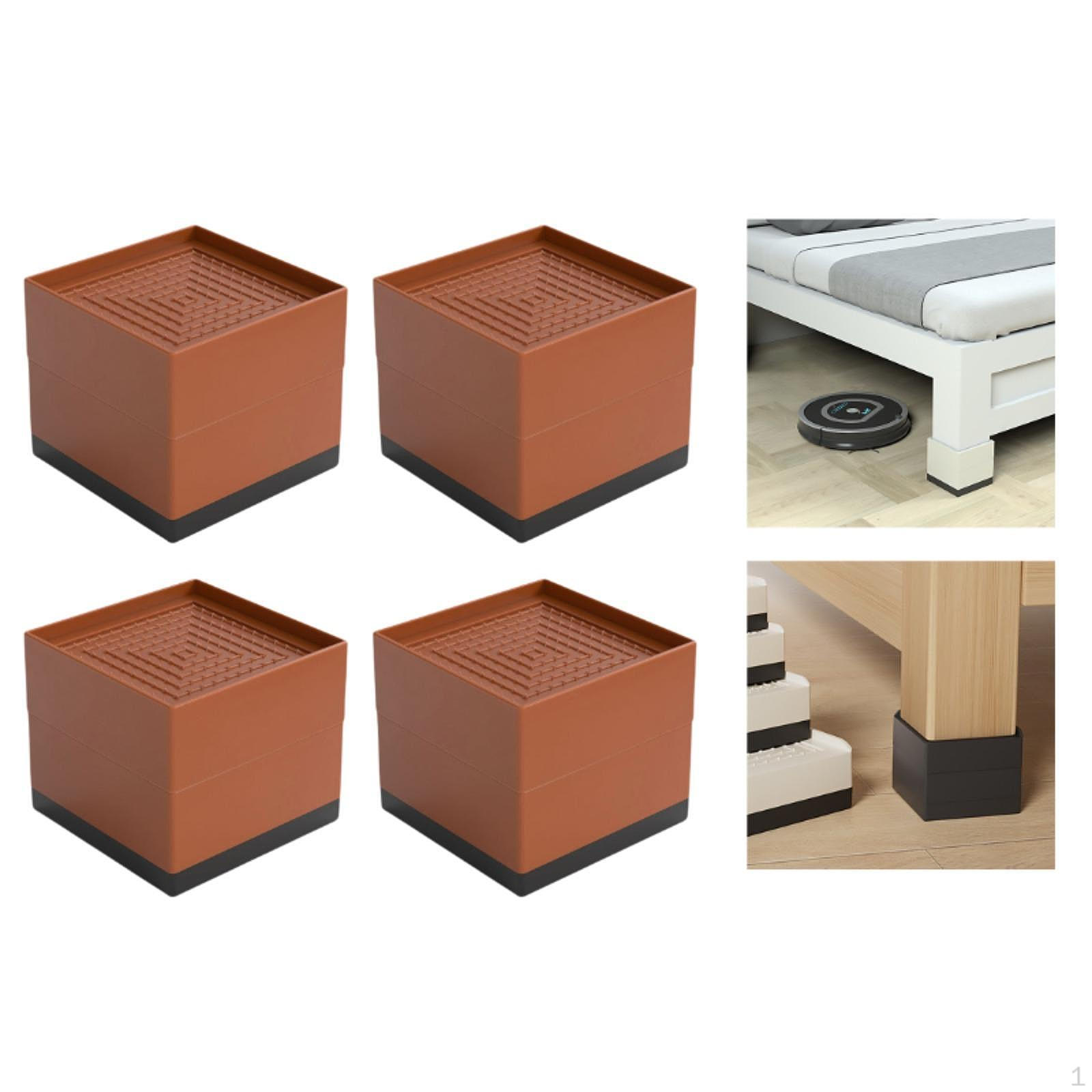 

4 шт. Подъемные опоры для кровати, мебельные подъемные накладки, противоударные, противоскользящие, регулируемые по высоте опоры для ног Brown 7.8x7.8x7.5cm