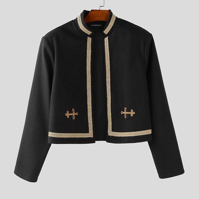 

INCERUN Мужские куртки с длинным рукавом, вышивкой, пэчворком, открытые спереди, повседневные, короткие, тонкие L чёрный