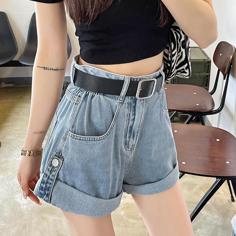 Summer 2024 Women s High-Waisted Retro Wide-Leg Denim Shorts with Rolled Hem Medium (M)