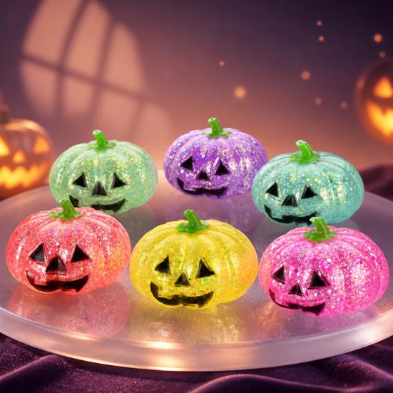 Relaxation Squeeze Ball 1/2/3Pcs Halloween Pumpkin Stress Relief Toy Creepy Head Glitter for Kids Adults Party Favors Fidget Toy
