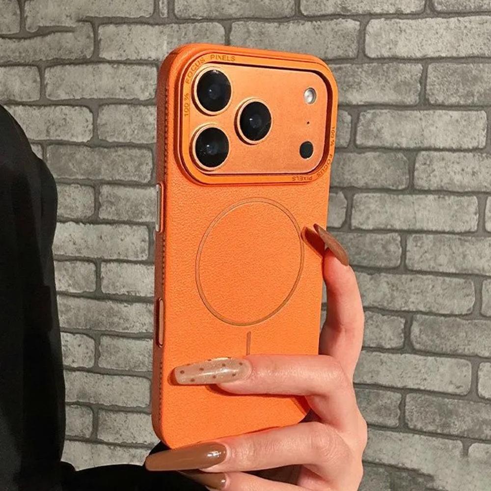 Fashion Frosted PC Leather Textured Magnetic Case For iPhone Air 17 16 15 14 13 12 Pro Max Plus For Magsafe Solid Color Cover