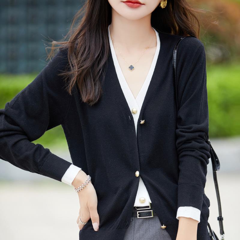 Dámský vlněný kardigan Qinghe kašmír 50% hedvábí 50% vlna jaro a léto vlna měkký, pohodlný a teplý