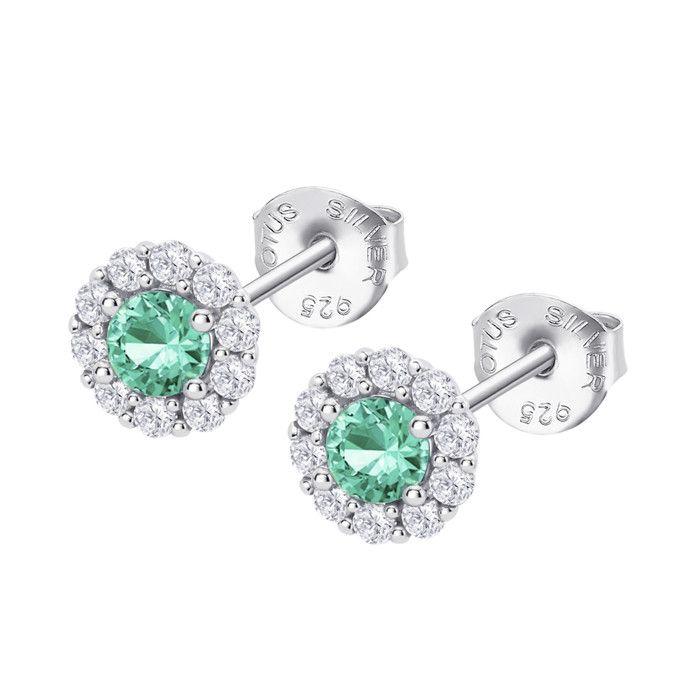 Boucles d'oreilles femme - Lotus - Puces d'oreilles Lotus Silver ronds verts et blancs