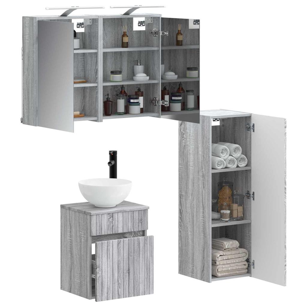 Bathroom Furniture Set 4 pcs Grey Sonoma Engineered Wood and Glass