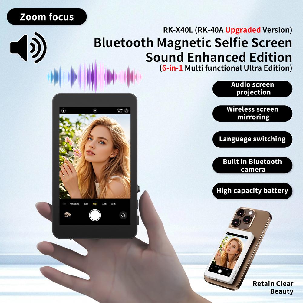 Phone Selfie Monitor Screen Wireless Magnetic Mount Vlog Phone Rear Camera Selfie WiFi Bluetooth Connection for Selfie Live