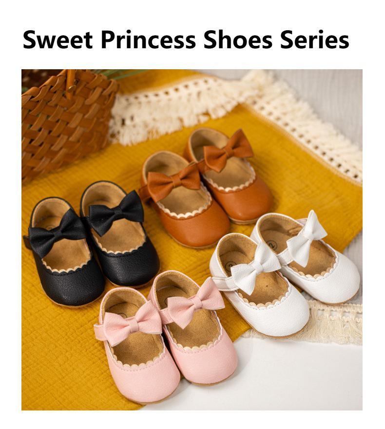 Baby Princess Shoes 0-1 Year, Soft Non-slip PU Leather with Bowknot, Suitable for Spring/Autumn.