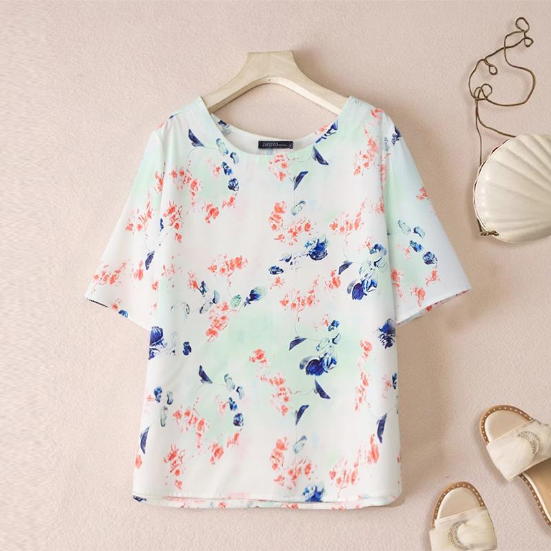 ZANZEA Women Casual Round Neck Half Sleeve Summer Floral Blouse