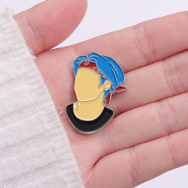 Trendy Cartoon Character Alloy Brooch Featuring Stylish Blue Haired Boy For Fashionable Decoration