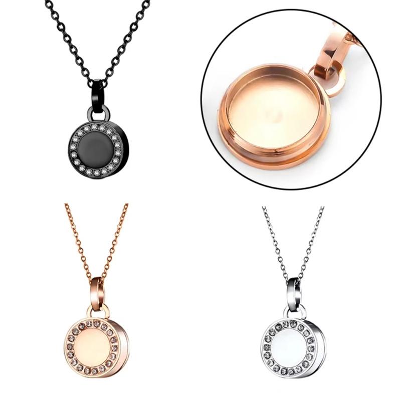 Steel Cremation Jewelry Round Accent Openable Urn For Pet Ashes Necklace
