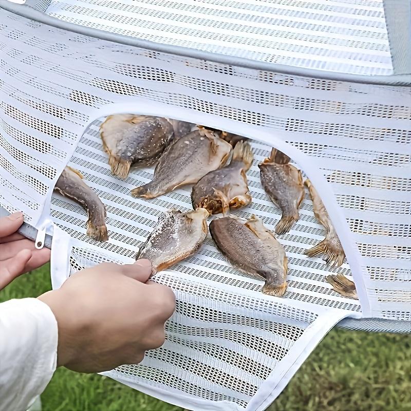 1~3patrový skládací sušák na prádlo se zipem - Netoxická polyesterová síťovina pro ryby, krevety a bylinky Vhodné pro sušení potravin a zavěšování ovoce