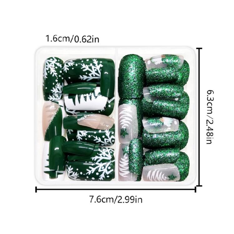 48 Pcs Winter Press On Nails Short Square Artificial Nails Snowflak Full Cover Stick on Nails Christmas False Nails