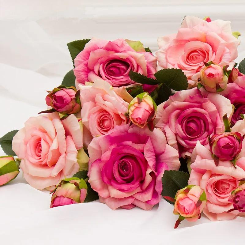 Real Touch Rose artifici flower Latex Coated real Silk Flower bouquet bridesmaid decor flower wedding home Artificial Flowers colore rosa intenso