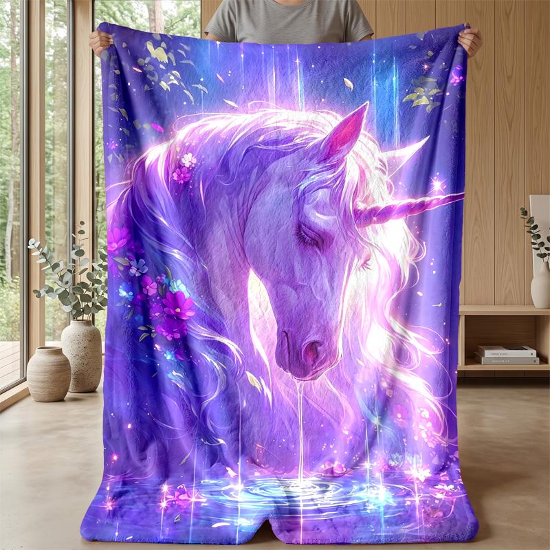 Glowing Magical Unicorn Theme blanket Lightweight Warm Flannel Blanket Decorative Throw Blanket for Home Decoration