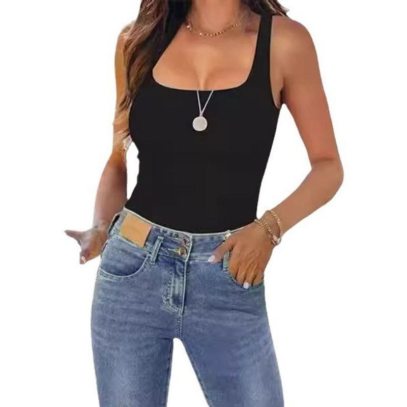 Solid Color Square Neck Sleeveless Top Solid Color Square Collar Sleeveless Open Back Tops Women