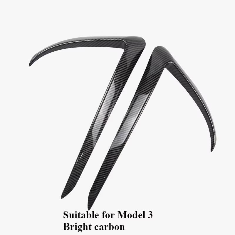 Front Fog Light Cover For Tesla Model 3 2017-2025 Lamps Blade Trim Spoiler Wind Knife Bumper Carbon Fibre Pattern ABS Tuning