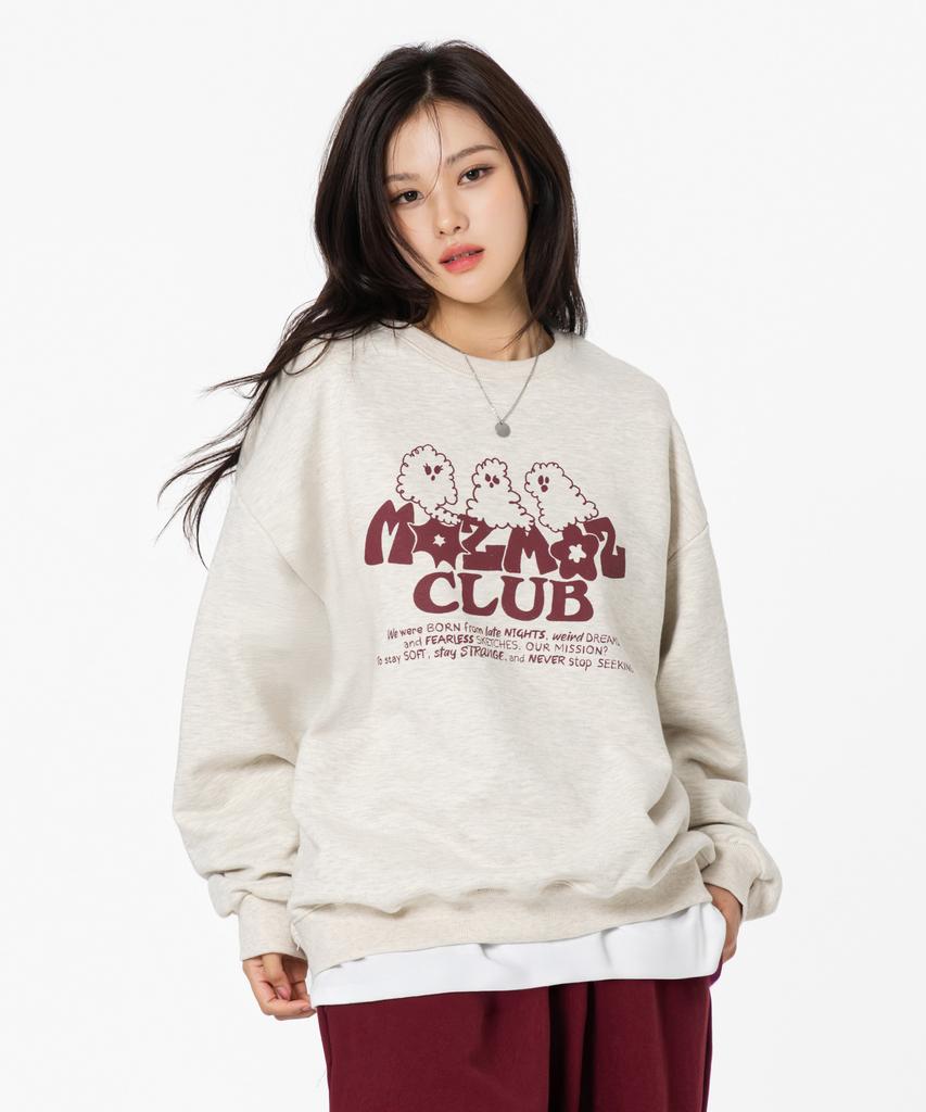 MOZMOZ Ghost Cloud Graphic Oversized Sweatshirt Oatmeal