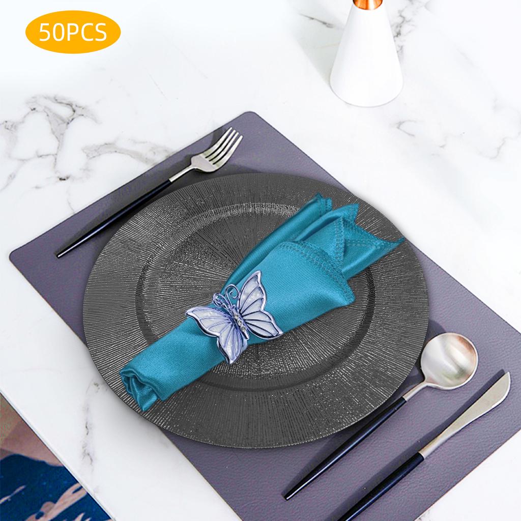 50-Pack Black Disposable Charger Plates, 13-Inch Round Plastic Tray for Wedding Party Catering, Dessert Plates Set for Events