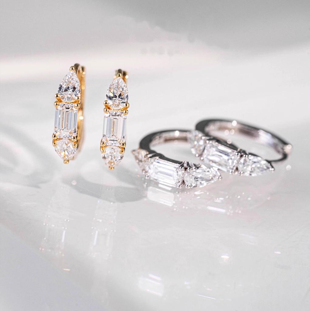 Boucles d'oreilles géométriques en argent sterling S925 et zircon - Élégantes boucles d'oreilles de luxe françaises pour femmes