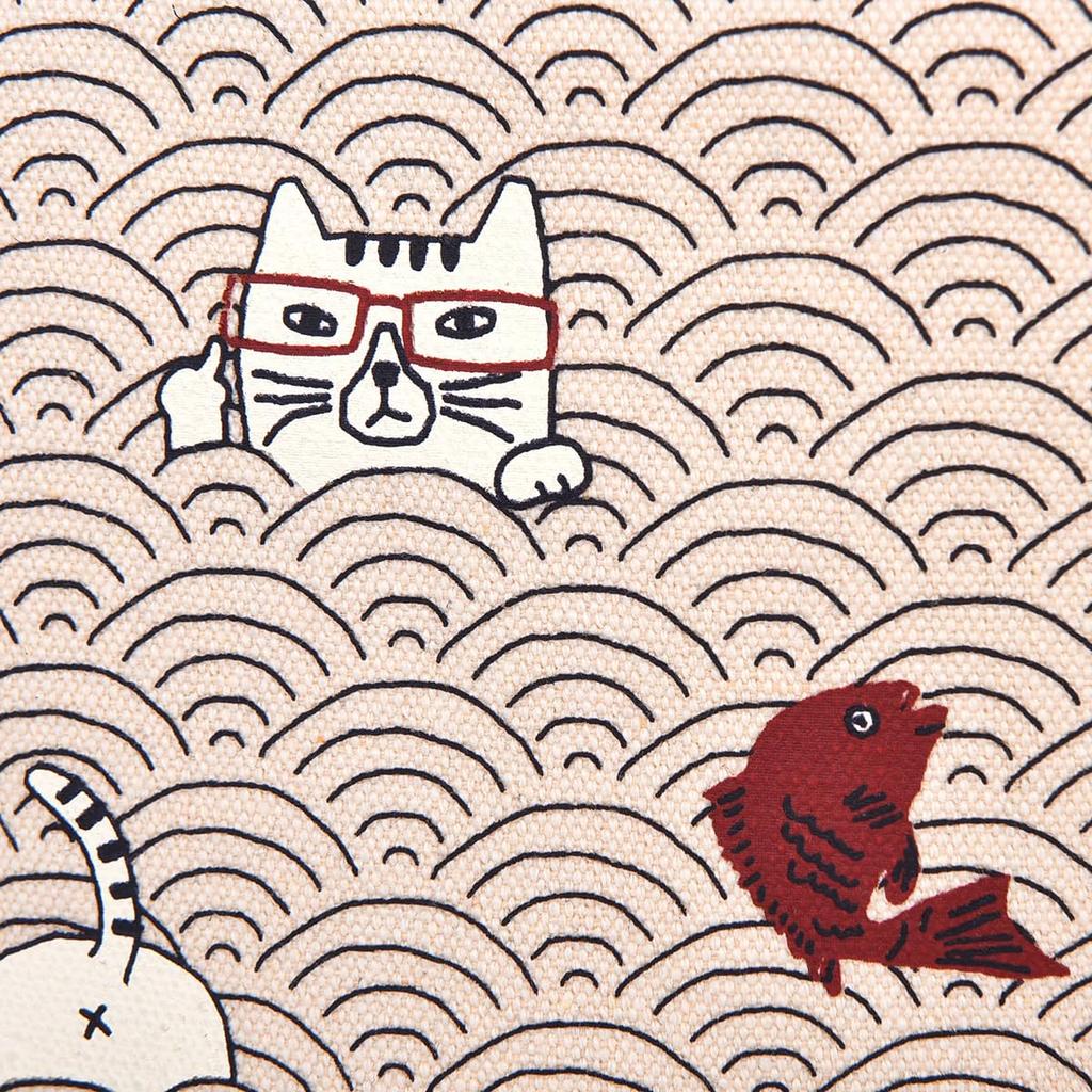 Canvas Petit Tote Japanese Cat Daruma and Nekozawa IV [Kusuguru Japan] Bag, Pattern,