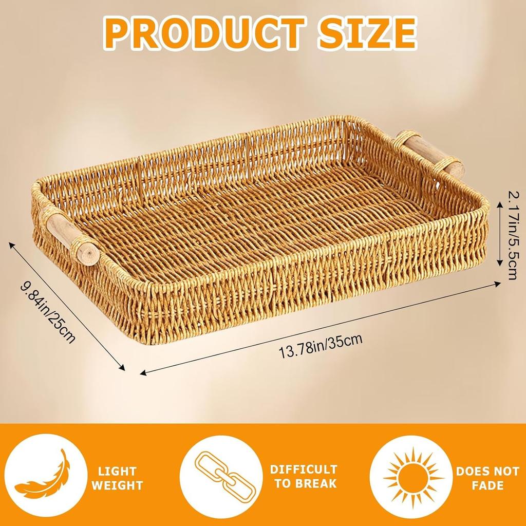 Wicker Tray Rectangular Rattan Tray for Fruit, Food Storage & Decoration – Essential for Home, Kitchen, Restaurant