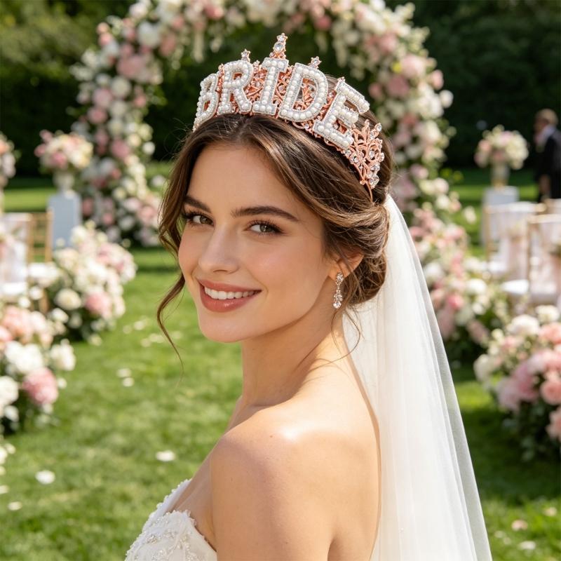 Eye-Catching Rhinestones Bridal Hairband Pearls Bride Crowns Wedding Stylish Bridal Crowns for Wedding Party