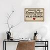 Vintage Spanish Metal Sign "Hogar De Una Dama Y De Un Grunon," 8x12 Inch, Distressed Finish.