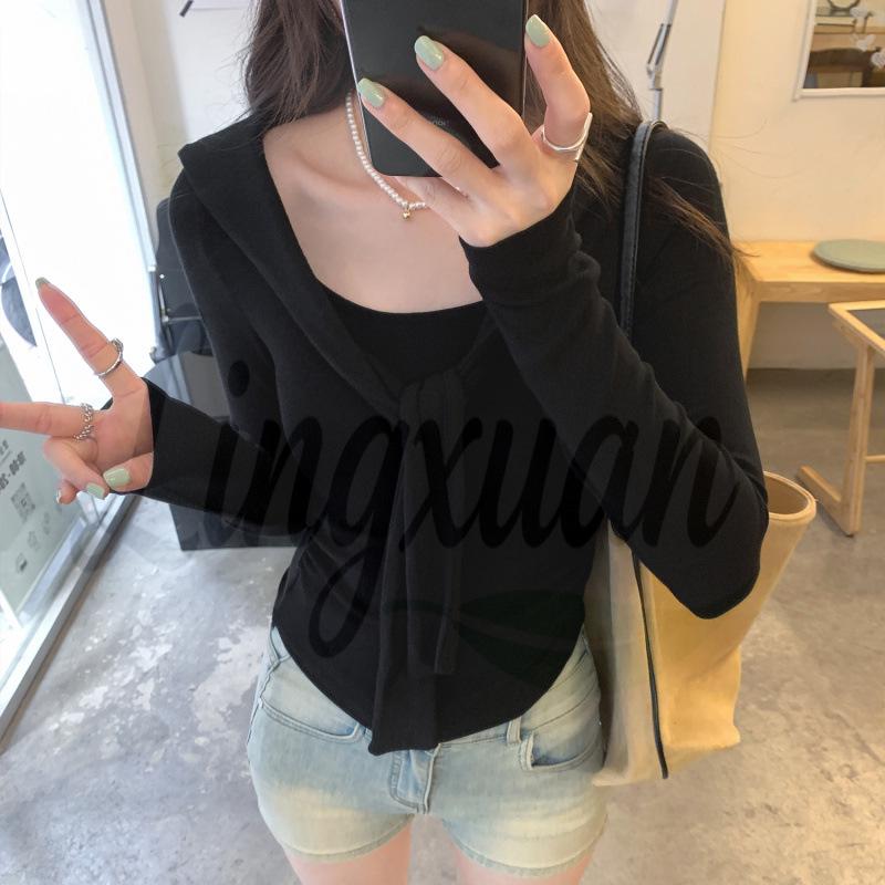 

Korean Style Purple Two-Piece Shawl Long-Sleeve T-Shirt Women’s Slim Fit Top - Autumn 2026 New Arrival Small
