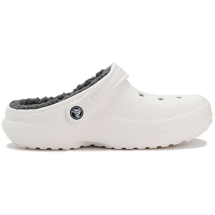 Crocs Unisex Classic Lined Clog White/Grey Warm Comfort Slip On 203591-10M