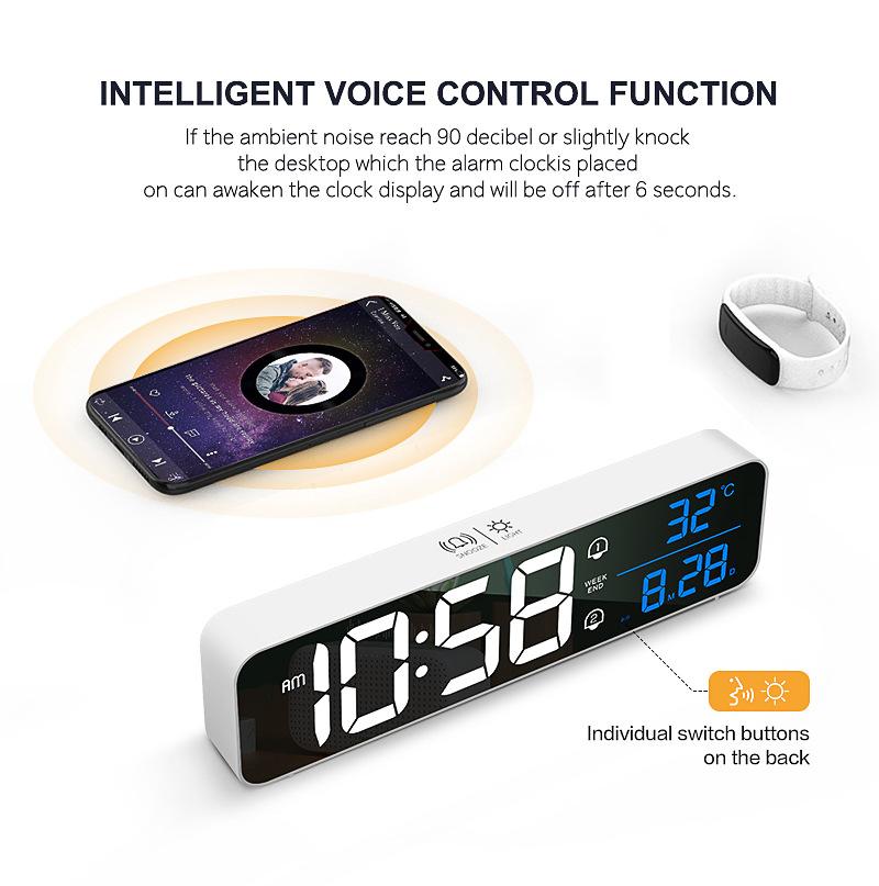 Charging Version Large Screen LED Digital Music Wall Clock Weekday Sleeping Table Clock 2 Alarm Clock Intelligent Voice Control Dimming