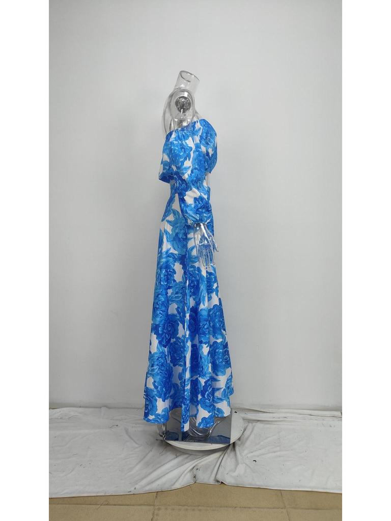 Spring European & American Elegant One-Shoulder Print Dress for Women