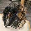 Vintage Leopard Print Hairband For Women Girls Fashion Handmade Wide-Rimmed Bow Hair Hoop Mesh Hair Bow Headband Hair Accessory