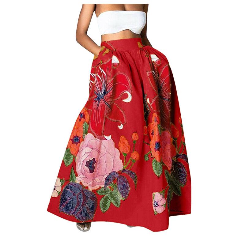Bohemian Floral High-Waisted Women's Skirts with Pockets
