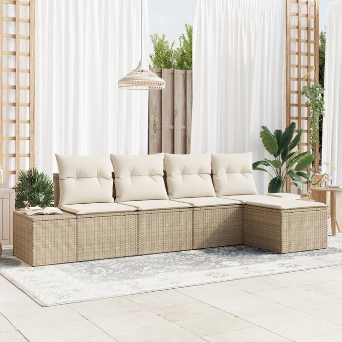 VidaXL Ensemble de canapé de jardin 5 pièces avec coussins beige en poly rattan 3347021