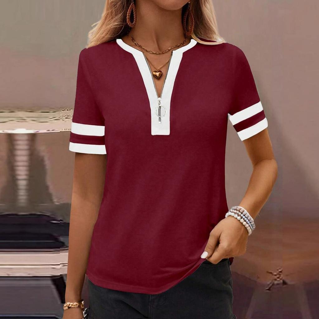 Women Summer  Top  Vacation Short Sleeve V Neck Loose Fit Shirt Spring Fashion Casual Clothes